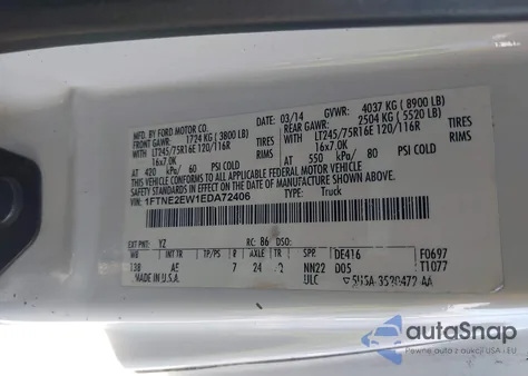 2014 Ford E-250 Commercial from USA, damaged, VIN 1FTNE2EW1EDA72406